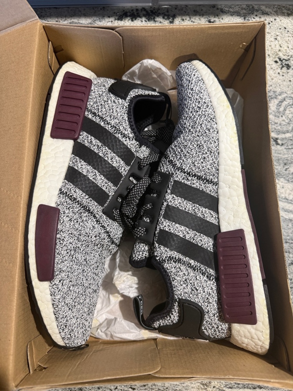 adidas NMD R1 “Champs Burgundy Grey”Primeknit Runner in Black, Grey and Burgundy